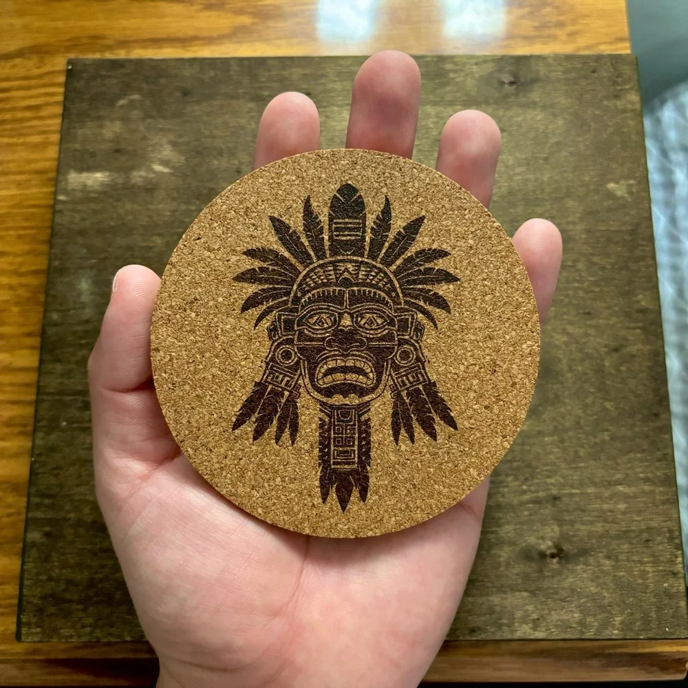 Aztec Clipart 1 Laser Engraved Cork Coaster